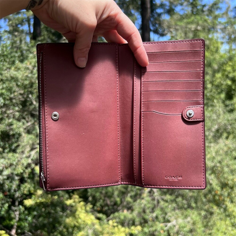 COACH PINK Pebble Leather Bifold Snap Wallet with Silver Hardware AUTHENTIC - Picture 3 of 11